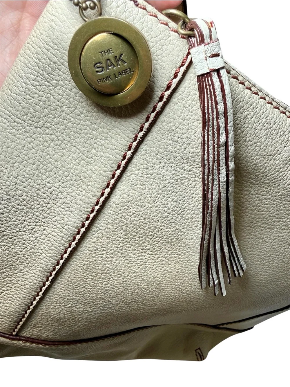 Vintage PINK LABEL The Sak Leather Hobo Shoulder Bag Cream Slouchy Boho Y2K